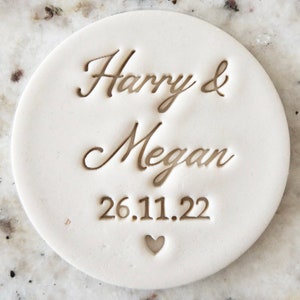 CUSTOM Wedding Names and Date with Heart Cookie Biscuit Stamp Fondant Cake Decorating Icing Cupcakes Stencil Clay