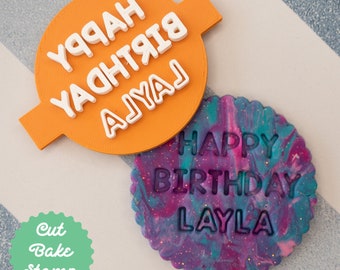 CUSTOM NAME Happy Birthday Cookie Biscuit Embosser Stamp Personalised Fondant Cake Decorating Icing
