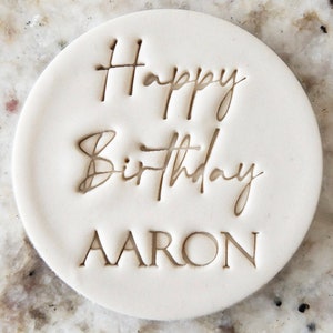 CUSTOM Happy Birthday Name 2 Cookie Keks Stempel Fondant Kuchen Dekorieren Icing Cupcakes Schablone Clay