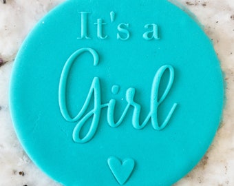 It's A Girl Biscuit Cookie POPup Embosser Stamp Fondant Cake Decorating Icing Cupcakes Stencil Baby Shower