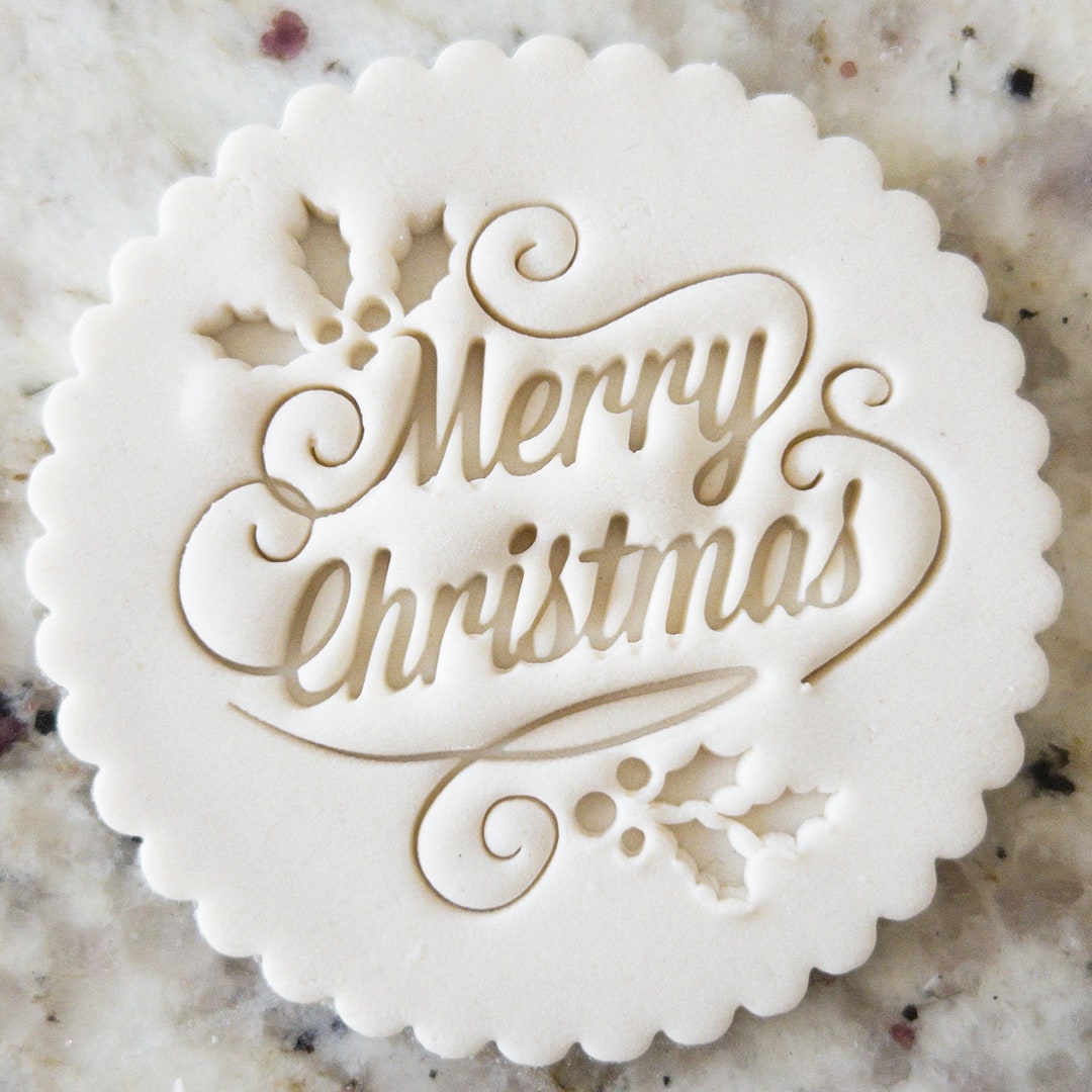 Merry Christmas With Holly Cookie Biscuit Stamp Fondant Cake Decorating ...