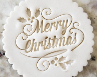 Wesołych Świąt z Holly Cookie Biscuit Stamp Fondant Ciasto Dekorowanie Lukier Babeczki Szablon Boże Narodzenie