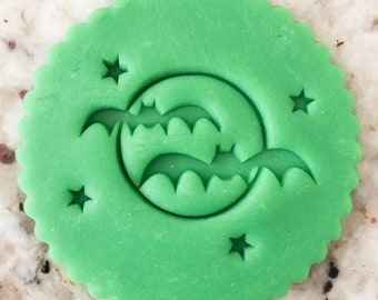 Bats with Stars Cookie Biscuit Stamp Fondant Cake Decorating Icing Cupcakes Stencil Halloween