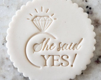 She Said Yes 2 Cookie Biscuit Stamp Fondant Cake Decorating Icing Cupcakes Stencil