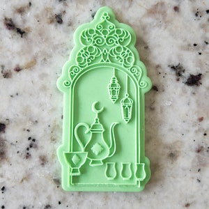 Chá árabe com moldura decorativa biscoito popup carimbo e cortador fondant bolo decoração glacê eid ramadan