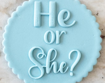 He Or She? POPup Embosser Cookie Biscuit Stamp Fondant Cake Decorating Icing Cupcakes Stencil Baby Shower Gender