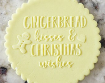 Besos de pan de jengibre y deseos de Navidad POPup Embosser Cookie Biscuit Stamp Fondant Cake Decorating Icing Cupcakes Stencil Christmas
