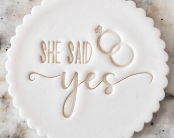 She Said Yes Cookie Biscuit Stamp Fondant Cake Decorating Icing Cupcakes Stencil