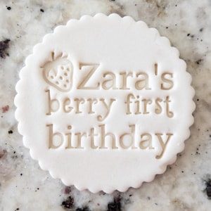 CUSTOM Name Berry First Birthday Cookie Biscuit Stamp (Fits M&S) Personalised Fondant Cake Decorating Icing Cupcakes Stencil Clay Birthday