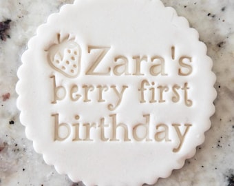 CUSTOM Name Berry First Birthday Cookie Biscuit Stamp (Fits M&S) Personalised Fondant Cake Decorating Icing Cupcakes Stencil Clay Birthday