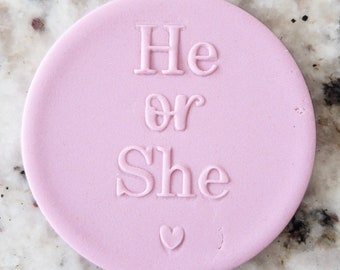 He Or She 2 POPup Embosser Cookie Biscuit Stamp Fondant Cake Decorating Icing Cupcakes Stencil