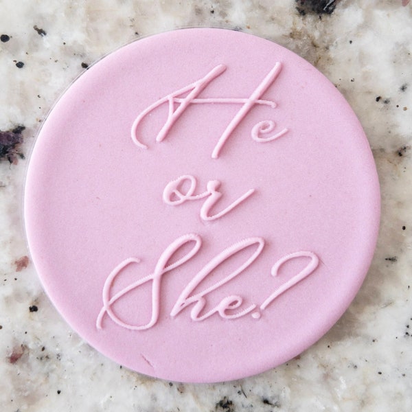 He Or She Script POPup Embosser Cookie Biscuit Stamp Fondant Cake Decorating Icing Cupcakes Stencil