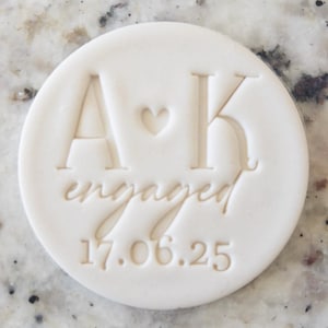 CUSTOM Wedding Initials With Heart Engaged and Date Cookie Biscuit Stamp (Fits M&S) Personalised Fondant Decorating Icing Cupcakes Stencil