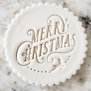 Merry Christmas with One Deer Cookie Biscuit Stamp Fondant Cake Decorating Icing Cupcakes Stencil Christmas
