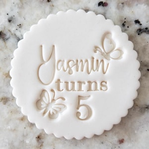 CUSTOM Pick Name Age With Butterflies Birthday Cookie Biscuit Stamp (Fits M&S) Personalised Fondant Cake Decorating Icing Cupcakes Stencil