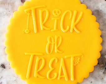 Trick or Treat POPup Embosser Cookie Biscuit Stamp Fondant Cake Decorating Icing Cupcakes Stencil Halloween