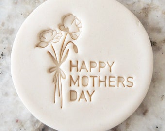 Happy Mothers Day with Flowers Cookie Biscuit Stamp Fondant Cake Decorating Icing Cupcakes Stencil