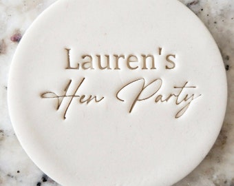 CUSTOM Hen Party Name Cookie Biscuit Stamp Fondant Cake Decorating Icing Cupcakes Stencil Clay