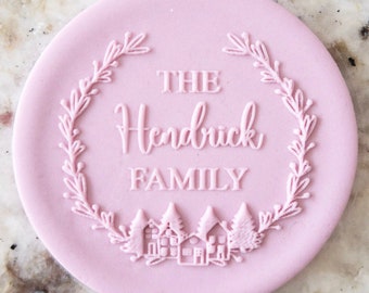 CUSTOM Family Name with Wreath Biscuit Cookie POPup Embosser Stamp Fondant Cake Decorating Icing Stencil Christmas