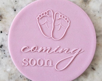 Coming Soon With Baby Feet POPup Embosser Cookie Biscuit Stamp Fondant Cake Decorating Icing Cupcakes Stencil