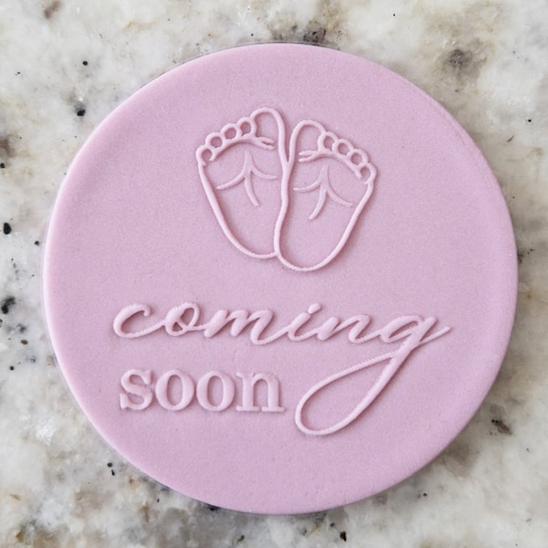 Coming Soon With Baby Feet POPup Embosser Cookie Biscuit Stamp Fondant Cake Decorating Icing Cupcakes Stencil