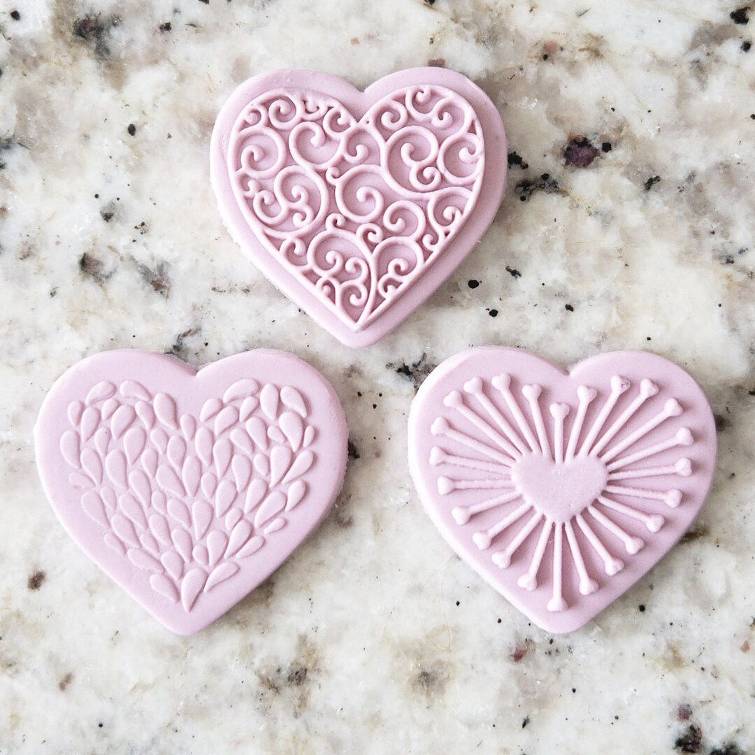Set of 3 Mini Hearts Popup Embosser Stamp & Cutter Fondant Cake