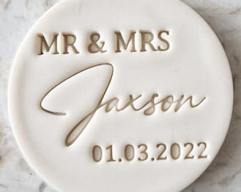 Noms PERSONNALISÉS M. et Mme avec date Cookie Biscuit Stamp Fondant Décoration de gâteau glaçage Cupcakes Pochoir Mariage Argile
