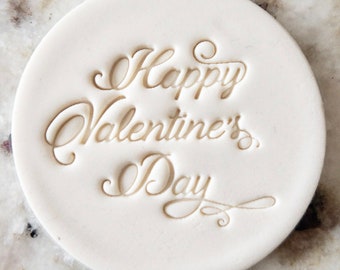 Happy Valentines Day Swirly Biscuit Stamp Fondant Cake Decorating Icing Cupcakes Stencil Embosser Valentines Day