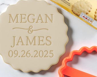 Personalised Names with Squiggle and Date Custom Cookie Biscuit Stamp to make Toppers from Fondant fit M&S Size All Butter Biscuits