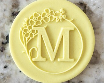 Floral Wreath Alphabet Letter M POPup Embosser Stamp Fondant Cake Decorating Icing Cupcakes Cookie Biscuit Stencil