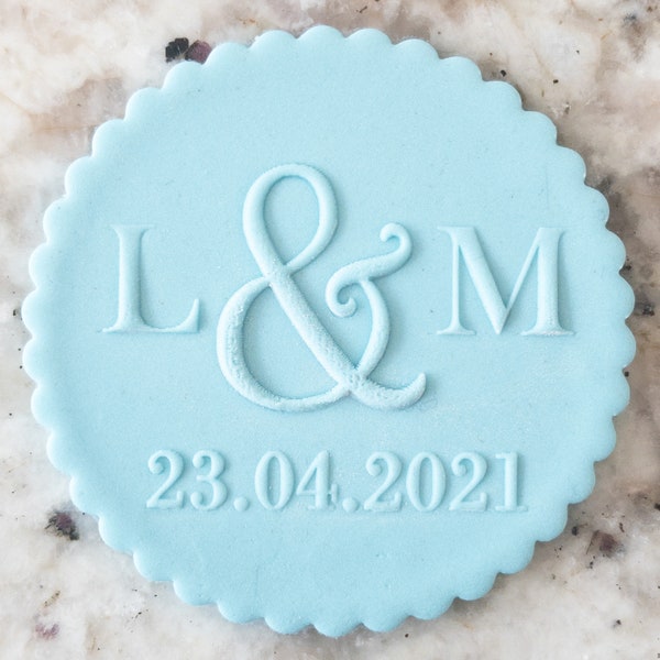 CUSTOM Hochzeit Initialen mit Datum Keks Popup Prägung Stempel Fondant Kuchen Dekoration Iks Cupcake Schablone