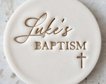 CUSTOM Baptism with Name and Cross Cookie Biscuit Stamp Fondant Cake Decorating Icing Cupcakes Stencil Clay