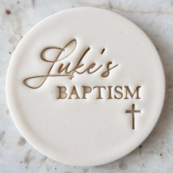 CUSTOM Baptism with Name and Cross Cookie Biscuit Stamp Fondant Cake Decorating Icing Cupcakes Stencil Clay