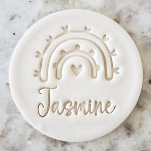CUSTOM Rainbow and Name Cookie Biscuit Stamp Fondant Cake Decorating Icing Cupcakes Stencil Clay