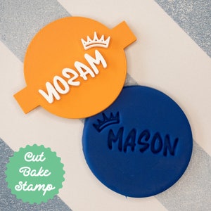 CUSTOM NAME Boy Crown Cookie Biscuit Embosser Stamp Personalised Fondant Cake Decorating Icing