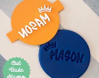 CUSTOM NAME Boy Crown Cookie Biscuit Embosser Stamp Personalised Fondant Cake Decorating Icing