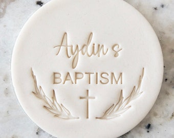 CUSTOM Baptism with Name, Cross And Wreath Cookie Biscuit Stamp Fondant Cake Decorating Icing Cupcakes Stencil Clay