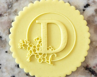 Floral Wreath Alphabet Letter D POPup Embosser Stamp Fondant Cake Decorating Icing Cupcakes Cookie Biscuit Stencil