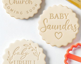 Personalised Baby Design Custom Cookie Biscuit Stamp to make Toppers from Fondant to fit M&S Size All Butter Biscuits 5cm