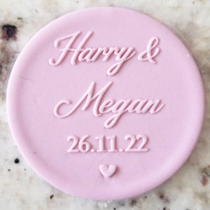 CUSTOM Wedding Couple Names and Date with Heart Biscuit Cookie POPup Embosser Stamp Fondant Cake Decorating Icing Stencil