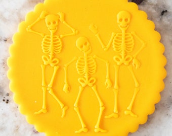 Dancing Skeletons POPup Embosser Cookie Biscuit Stamp Fondant Cake Decorating Icing Cupcakes Stencil Halloween