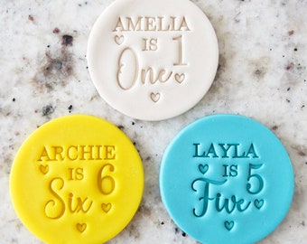 CUSTOM Pick Your Name And Number With Hearts Cookie Biscuit Stamp Fondant Cake Decorating Icing Cupcakes Stencil Clay Birthday