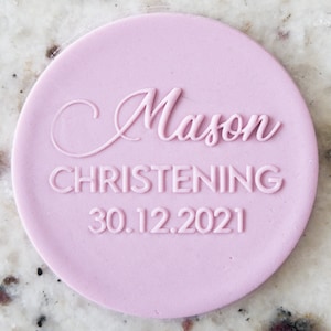 CUSTOM Christening Name Date Biscuit Cookie POPup Embosser Stamp Fondant Cake Decorating Icing Stencil