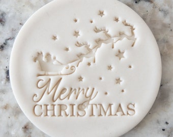 Merry Christmas With Flying Santa Cookie Biscuit Stamp Fondant Cake Decorating Icing Cupcakes Stencil