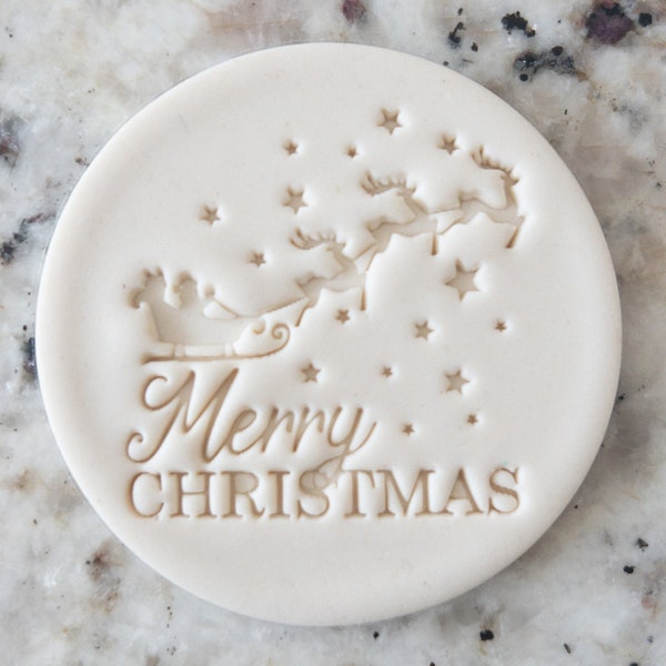 Merry Christmas With Flying Santa Cookie Biscuit Stamp Fondant Cake Decorating Icing Cupcakes Stencil