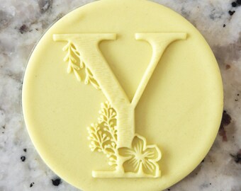 Floral Alphabet Letter Y POPup Embosser Stamp Fondant Cake Decorating Icing Cupcakes Cookie Biscuit Stencil