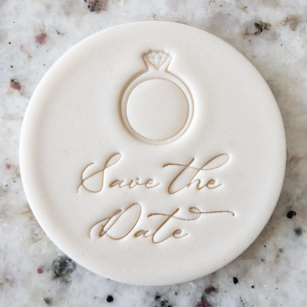 Save The Date with Ring Biscuit Stamp Fondant Cake Decorating Icing Cupcakes Stencil Wedding Clay