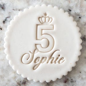 CUSTOM Name and Age Number with Crown Birthday Cookie Biscuit Stamp (Fits M&S) Personalised Fondant Cake Decorating Icing Cupcakes Stencil