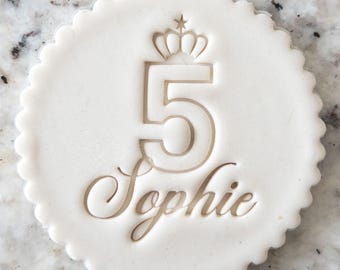 CUSTOM Name and Age Number with Crown Birthday Cookie Biscuit Stamp (Fits M&S) Personalised Fondant Cake Decorating Icing Cupcakes Stencil