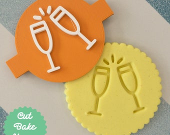 Champagne Glasses Cookie Biscuit Embosser Stamp Celebration Fondant Cake Decorating Icing